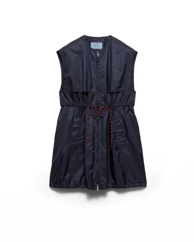 Prada Re-nylon Sleeveless Drawstring Mini Dress In Blue