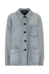 Prada Suede Jacket Long Sleeves Collar Pockets In Blue