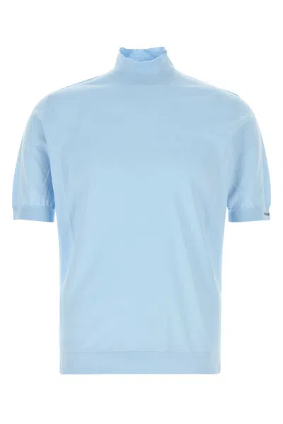 Prada Short-sleeved Cotton Sweater In Blue