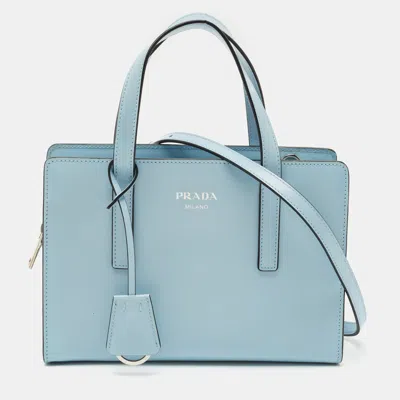 Pre-owned Prada Light Blue Brushed Leather Mini Re-edition 1995 Tote