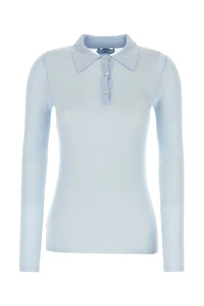 PRADA LIGHT BLUE CASHMERE POLO SHIRT