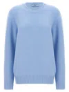 Prada Ribbed Crew Neck Knitwear With Soft Texture In Light Blue