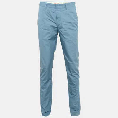 Pre-owned Prada Light Blue Cotton Regular Fit Trousers M