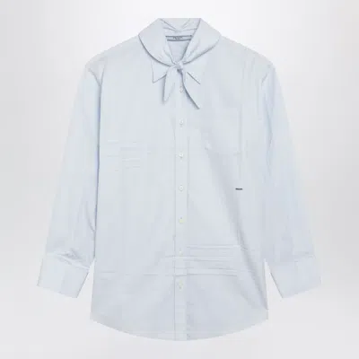 Prada Light Blue Cotton Shirt With Scarf Detail