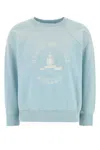 Prada Crew Neck Cotton Sweatshirt In Blue