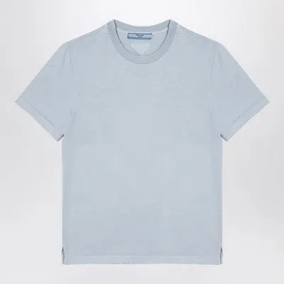 PRADA PRADA  LIGHT BLUE COTTON T-SHIRT WITH WEAR