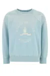 Prada Crew Neck Cotton Sweatshirt In Blue