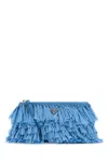 Prada Crochet Clutch Featuring Fringe Detailing In Blue