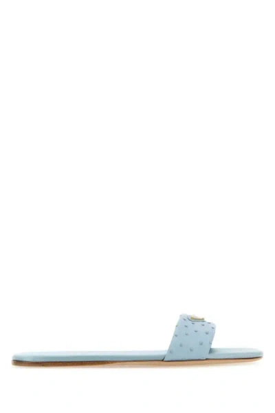 PRADA LIGHT BLUE LEATHER SLIPPERS