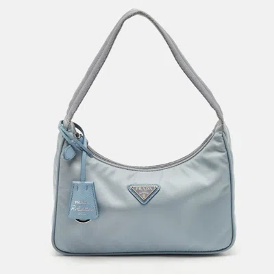 Pre-owned Prada Light Blue Nylon Mini Re-edition 2000 Shoulder Bag
