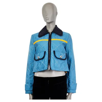 Pre-owned Prada Light Blue Nylon Quilted Croppe Jacket 40 S