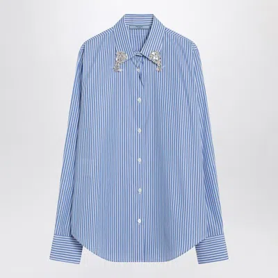 PRADA PRADA  LIGHT BLUE POPLIN SHIRT WITH RHINESTONES
