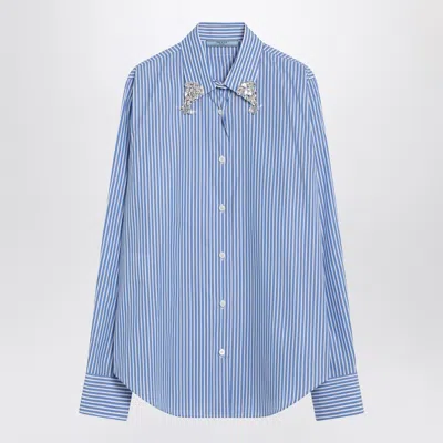 Prada Light Blue Poplin Shirt With Rhinestones