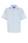 Prada Striped Cotton Camp Collar Shirt In Light Blue
