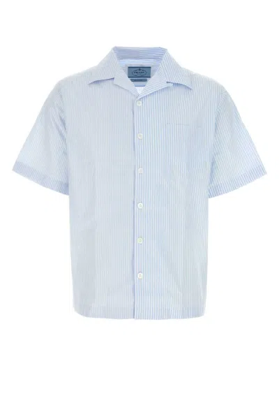 PRADA LIGHT BLUE PRINTED POPLIN SHIRT