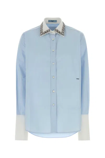 PRADA LIGHT BLUE REGULAR EMBELLISHED SHIRT