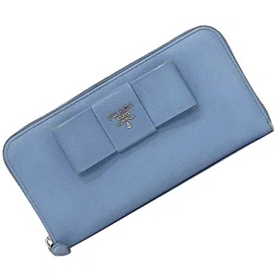 Pre-owned Prada Light Blue Saffiano Long Wallet (bi-fold) ()