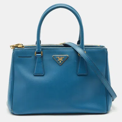 Pre-owned Prada Light Blue Saffiano Lux Leather Small Galleria Double Zip Tote