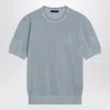 Prada Triangle Logo Perforated T-shirt In Blue