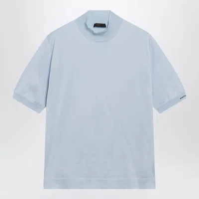 Prada Short Sleeve Polo Shirt Ribbed Collar In Blue