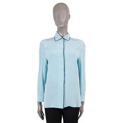 Pre-owned Prada Light Blue Silk Contrasting Trim Classic Blouse Shirt 40 S