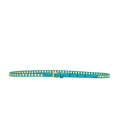 Prada Light Blue Skinny Eyelet Embellished Belt