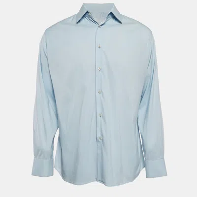 Pre-owned Prada Light Blue Stretch Cotton Button Front Shirt M