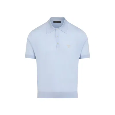 Prada Light Blue Virgin Wool Polo With Embroidered Logo