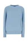 Prada Ribbed Crew Neck Knitwear With Soft Texture In Azzurro
