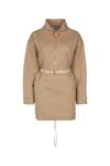 Prada Half Zipped Drawstring Jacket In Light Brown