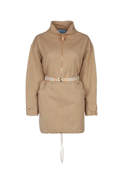 PRADA LIGHT BROWN MOCK COLLAR MINI DRESS
