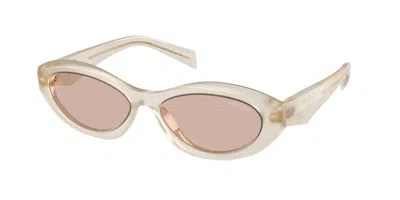 Prada Light Brown Oval Ladies Sunglasses Pr 26zs 12v4i2 55 In Neutral