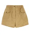 Prada Stretch Cotton Blend Shorts With Button Detail In Light Brown