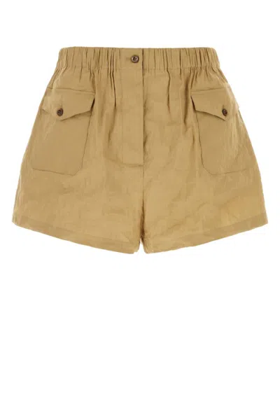 PRADA LIGHT BROWN STRETCH COTTON BLEND SHORTS