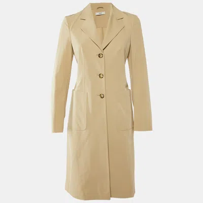 Pre-owned Prada Light Brown Technical Jersey Button Front Coat M