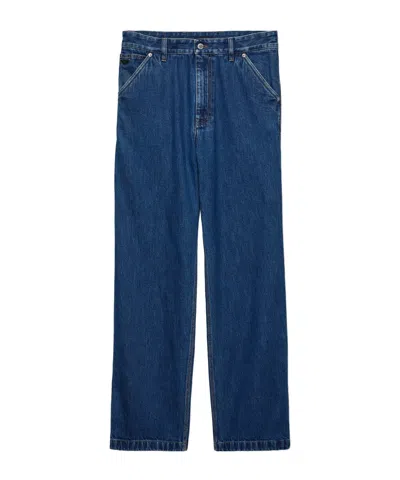 Prada Mens Blue Triangle-logo Light Denim Cargo Jeans