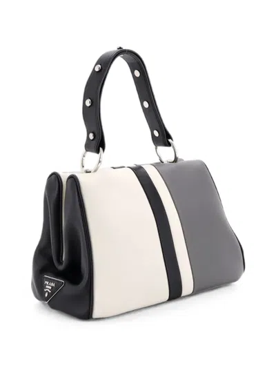 Pre-owned Prada Light Frame Leather Medium Shoulder Bag In Black