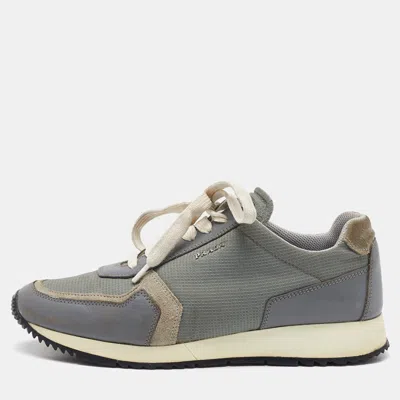 Pre-owned Prada Light Grey Leather And Mesh Low Top Sneakers Size 40 In Gray