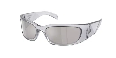 Prada Light Grey Mirror Silver Wrap Men's Sunglasses Pr A19s 12r2b0 60 In ["grey","silver Tone"]