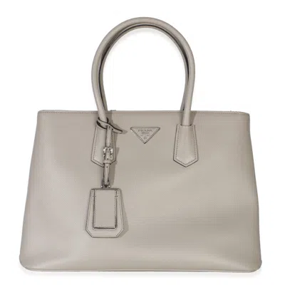 Pre-owned Prada Light Grey Saffiano Cuir Large Turnlock Twin Tote