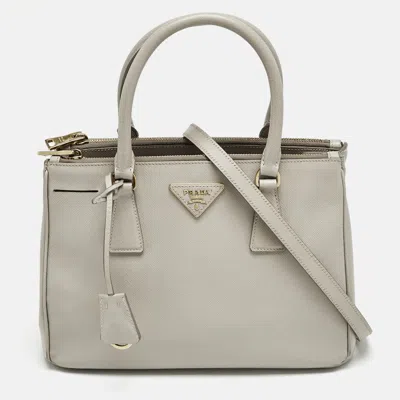Pre-owned Prada Light Grey Saffiano Leather Small Galleria Double Zip Tote