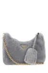 Prada Shearling Shoulder Bag Detachable Strap In Grey