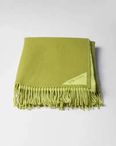 Prada Light Jacquard Wool And Cashmere Plaid In Green