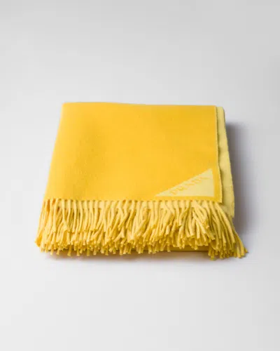 Prada Light Jacquard Wool And Cashmere Plaid In Yellow