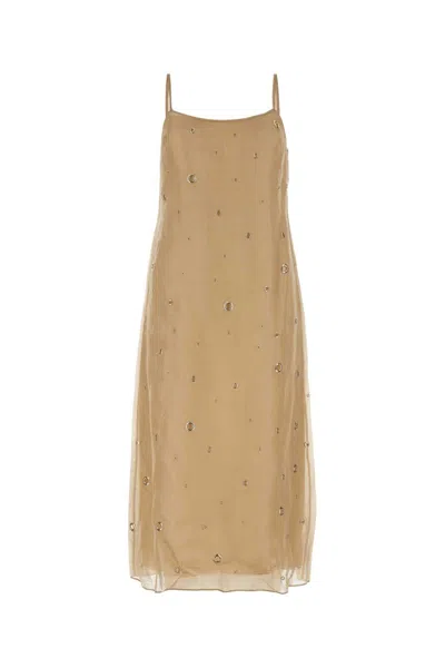 Prada Light Knit Silk Dress With Cupro-silk Lining In Beige O Tan
