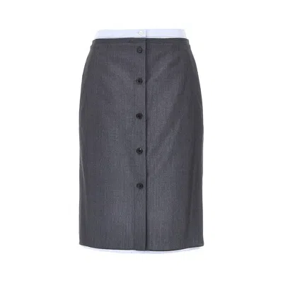 Prada Light Mohair And Chambray Layered Midi Skirt In Grey