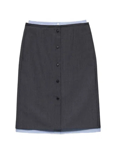 Prada Light Mohair And Chambray Skirt In Gray
