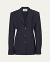 Prada Womens Blue Single-breasted Belted-waist Wool-blend Blazer In Bleu