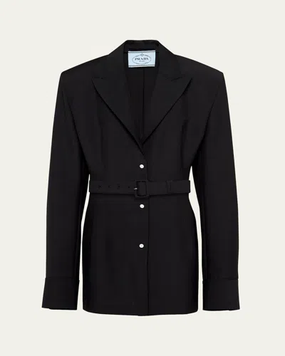 Prada Light Mohair Belted Blazer In Nero