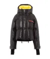 Prada Cropped Light Nylon Down Jacket In Black / Yellow